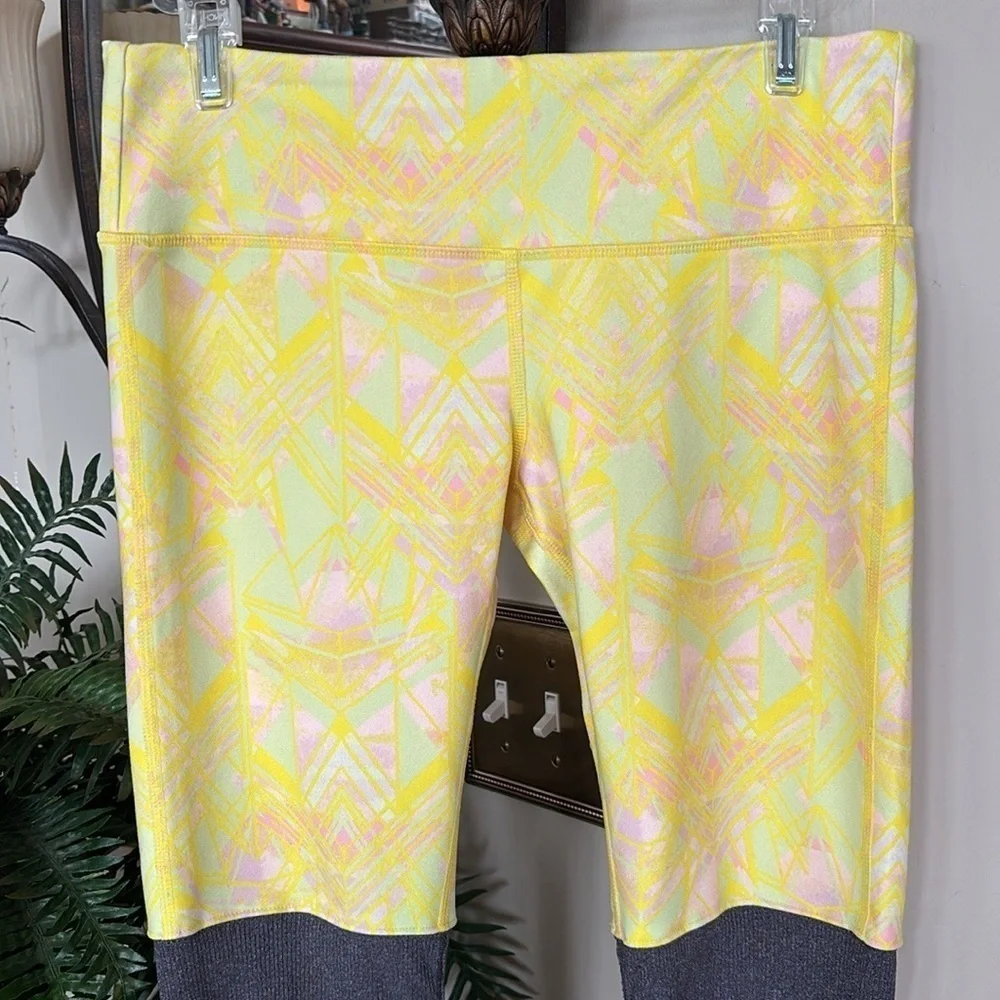 ALO Yoga Goddess Indio Zest High Waist Leggings Yellow Geometric & Gray Ribbed